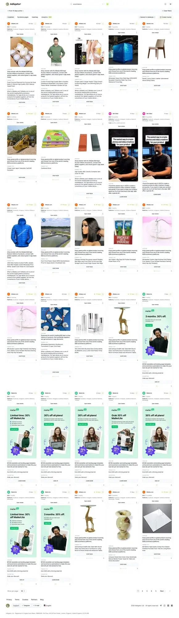 Фільтр тривалості активності креативів в Adligator для аналізу бенчмарків конкурентів