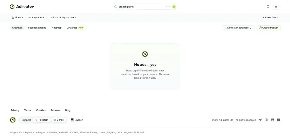 Фільтр форматів креативів в Adligator для аналізу типів реклами конкурентів