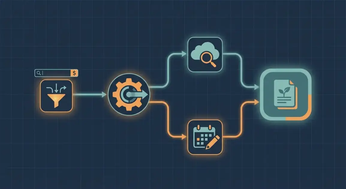 Workflow diagram showing how to translate paid keyword data into organic SEO content topics