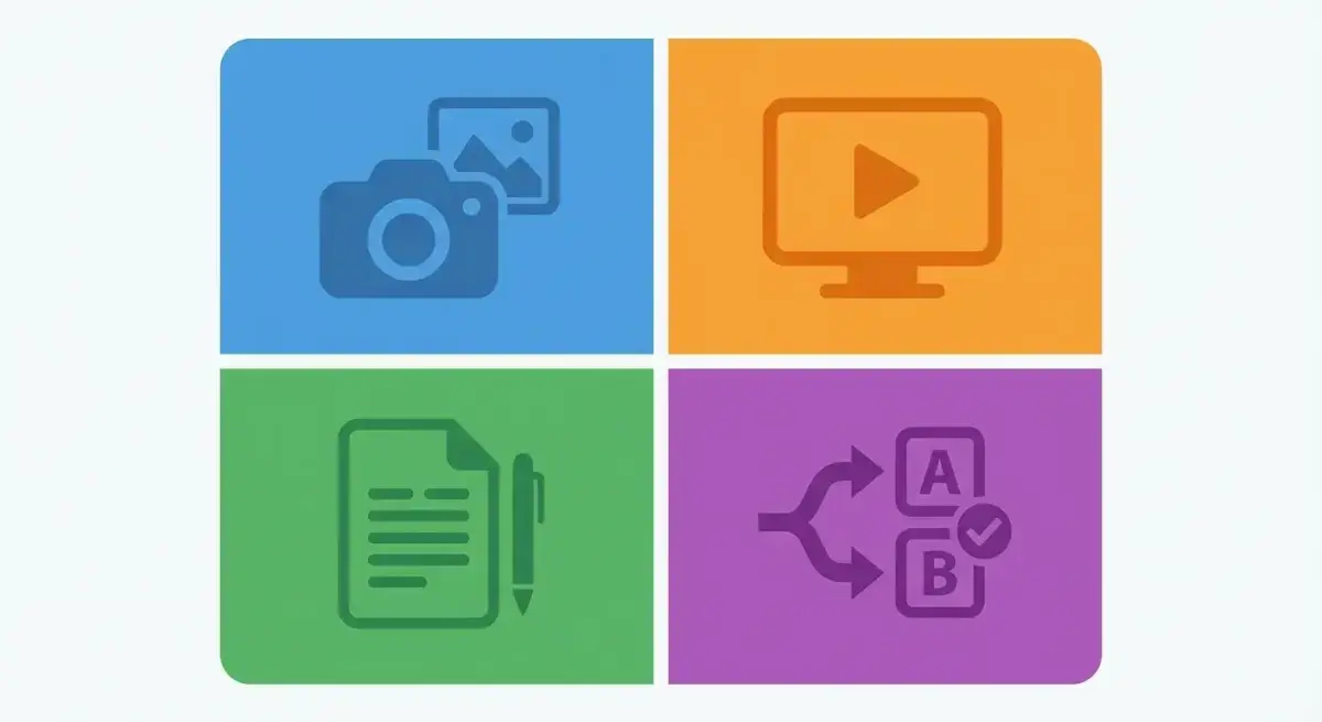 Four categories of AI creative tools: image generation, video creation, copy AI, and creative testing
