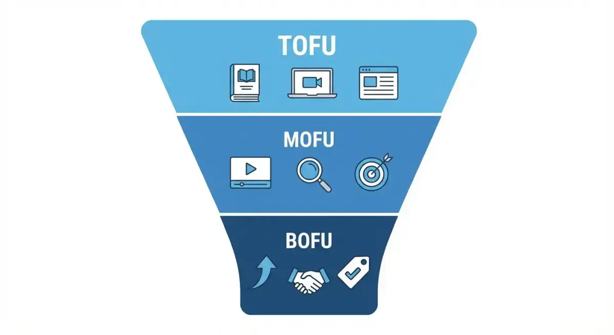 Diagram showing recommended Facebook Ads campaign structure for SaaS with TOFU, MOFU, and BOFU campaigns and their targeting approaches