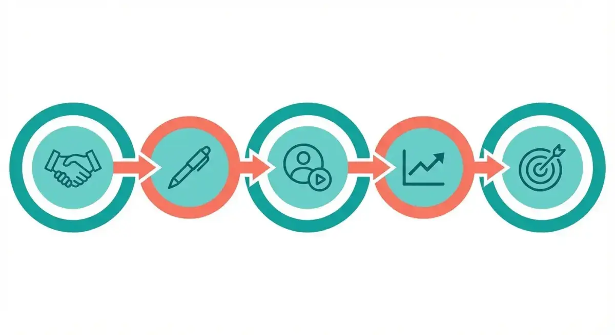 Five-step workflow diagram for influencer whitelisting process from creator access to optimization