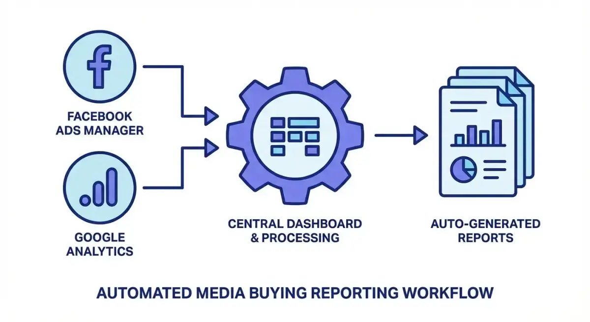 Схема автоматизированного сбора данных для KPI дашборда из Facebook Ads Manager и Google Analytics
