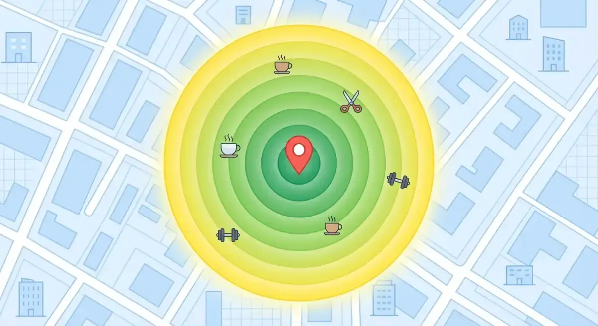 Диаграма настройки таргетинга по радиусу в Facebook Ads для локального бизнеса