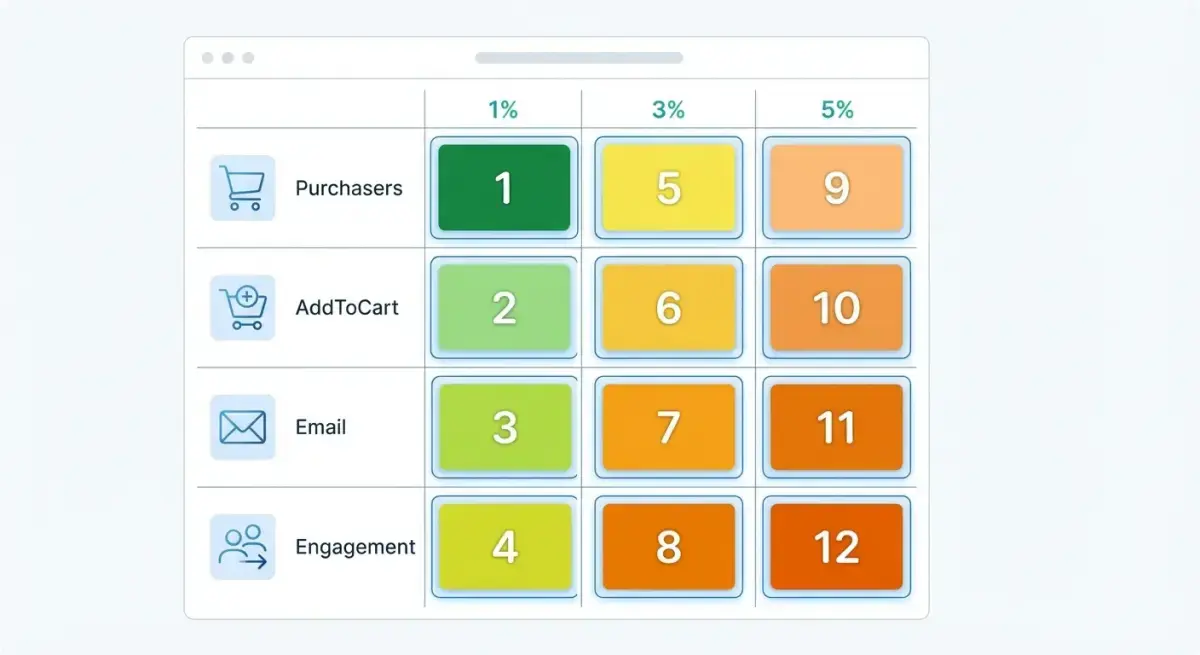 Фреймворк тестирования Lookalike-аудиторий: матрица seed-типов и процентов с приоритетами