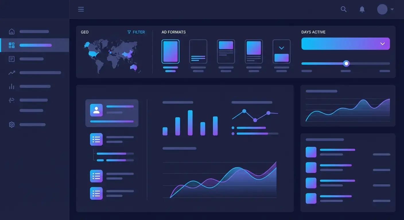 Интерфейс фильтров поиска рекламных объявлений в spy-инструменте с примером настроек