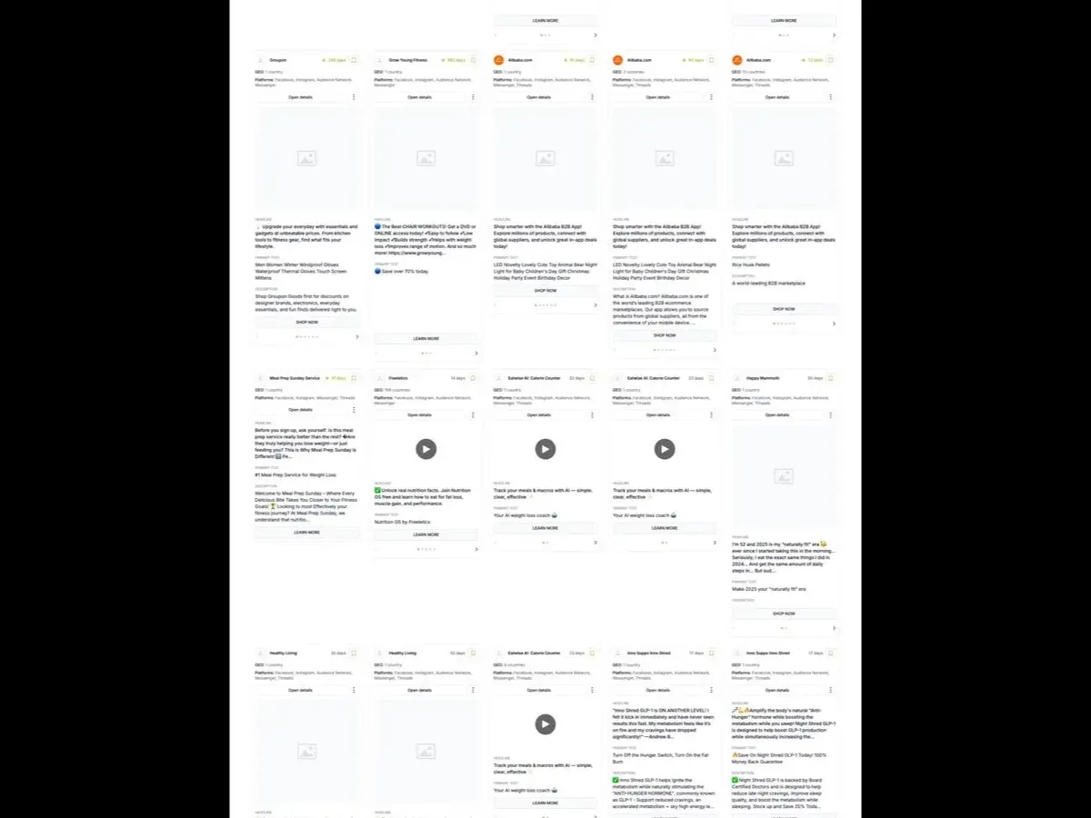 Adligator search interface showing domain zone and days active filters used for affiliate offer research
