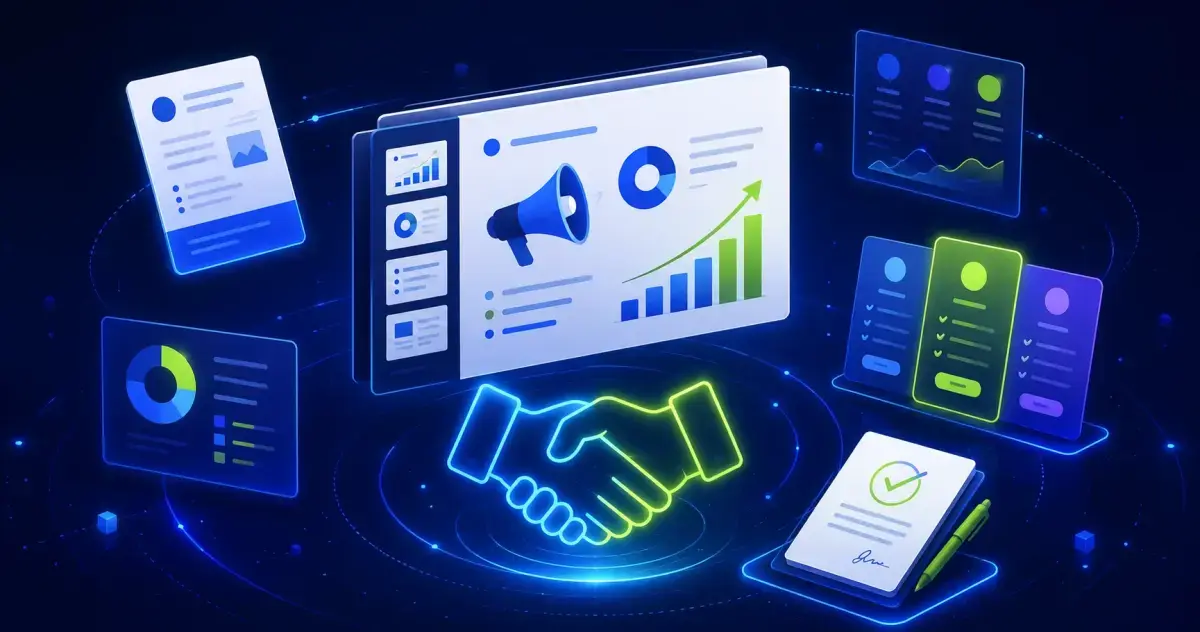 Agency professional presenting a Facebook Ads proposal to a client with competitive data on screen