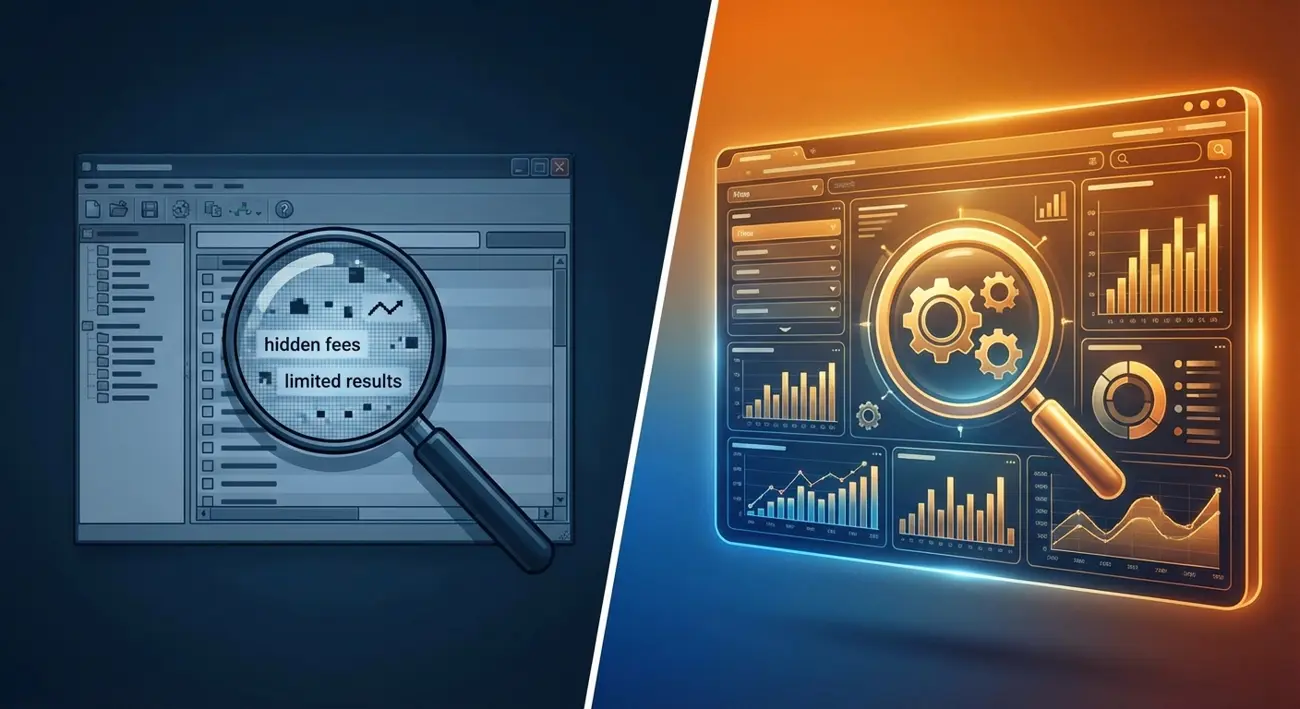 Visual comparison between Meta Ad Library free tool and paid ad spy tools for competitive intelligence