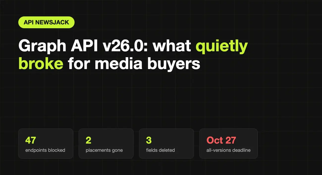 Meta Graph API v26.0 changes: 47 endpoints blocked, 2 placements gone, October 27 all-versions deadline