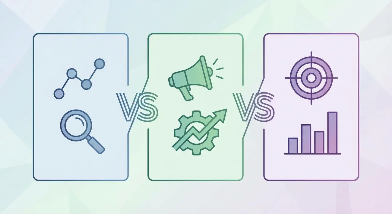 Comparison illustration of three ad research platforms: Panoramata, Foreplay, and Adligator