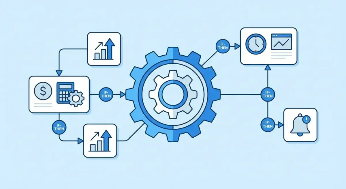 Иллюстрация автоматизации Facebook Ads: механизм правил и триггеров с условной логикой для управления кампаниями