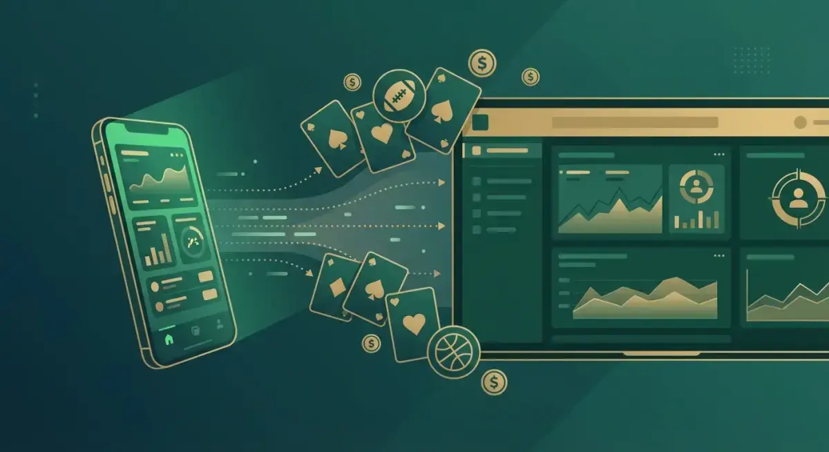 Иллюстрация концепции рекламы гемблинга и беттинга в Facebook Ads с элементами спортивных ставок и рекламного менеджера
