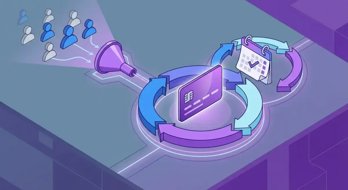 Иллюстрация подписной модели бизнеса с циклом привлечения и удержания подписчиков