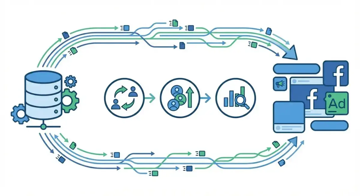 Схема інтеграції CRM-системи з Facebook Ads: потік даних лідів та аудиторій