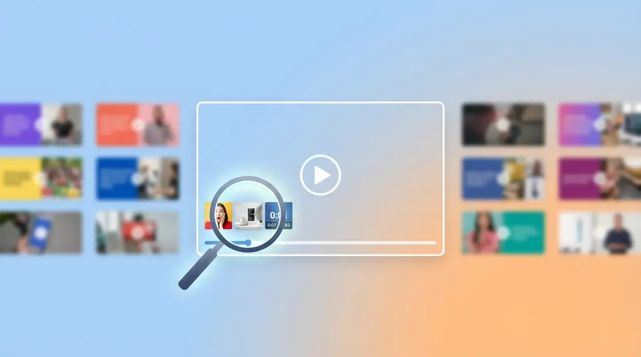 Видеоплеер с лупой, анализирующей первые 3 секунды видеорекламы Facebook