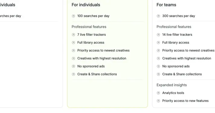 Pricing comparison between AdPolice and alternative ad intelligence tools showing cost breakdown