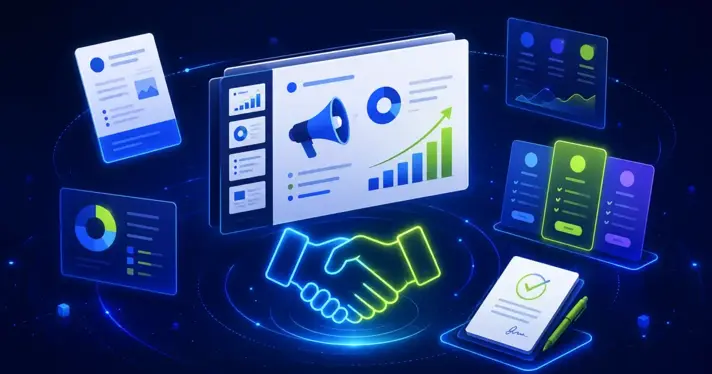 Agency professional presenting a Facebook Ads proposal to a client with competitive data on screen