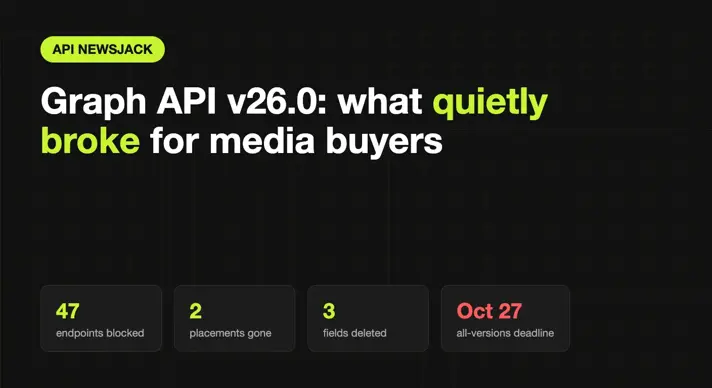 Meta Graph API v26.0 changes: 47 endpoints blocked, 2 placements gone, October 27 all-versions deadline