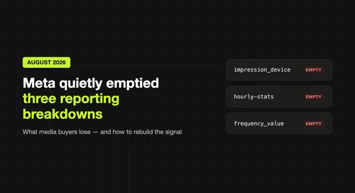 Meta quietly emptied three reporting breakdowns in August 2026 - impression_device, hourly-stats and frequency_value return empty