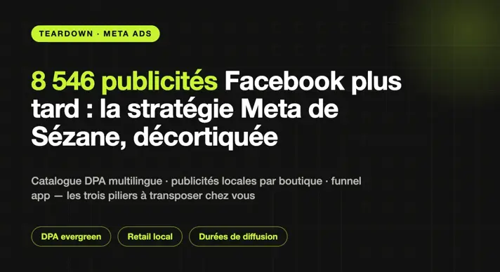 Couverture du teardown : 8 546 publicités Facebook plus tard, la stratégie Meta de Sézane décortiquée