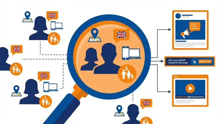 Анализ целевой аудитории конкурентов в Facebook через spy-инструменты: диаграмма с профилями пользователей и рекламными объявлениями