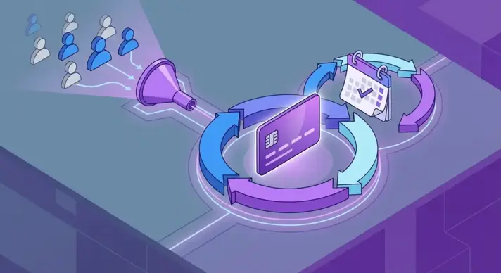 Иллюстрация подписной модели бизнеса с циклом привлечения и удержания подписчиков