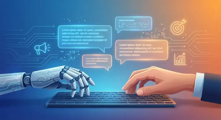 Иллюстрация использования ИИ для написания рекламных текстов Facebook Ads