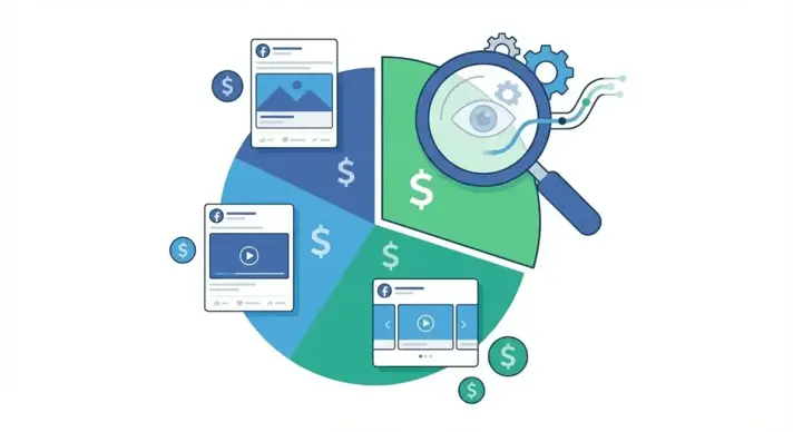 Розподіл рекламного бюджету Facebook на основі spy-даних з діаграмами та графіками конкурентного аналізу