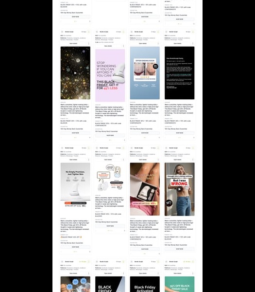 Adligator search results showing ads sorted by days active to identify winning offers