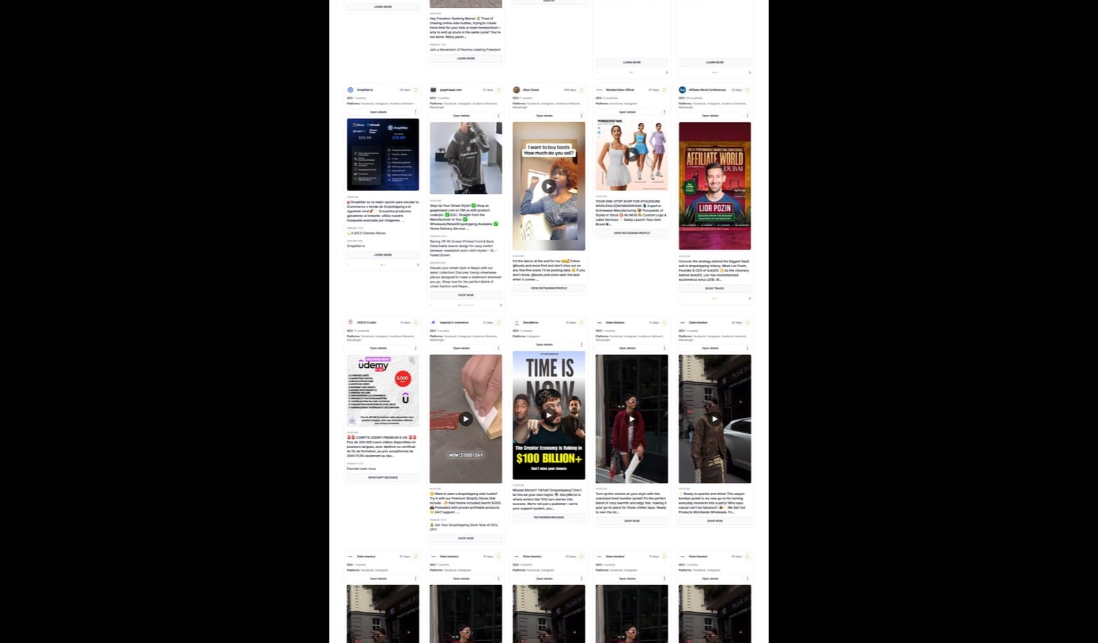 Adligator dashboard showing domain-filtered search results for agency competitive research