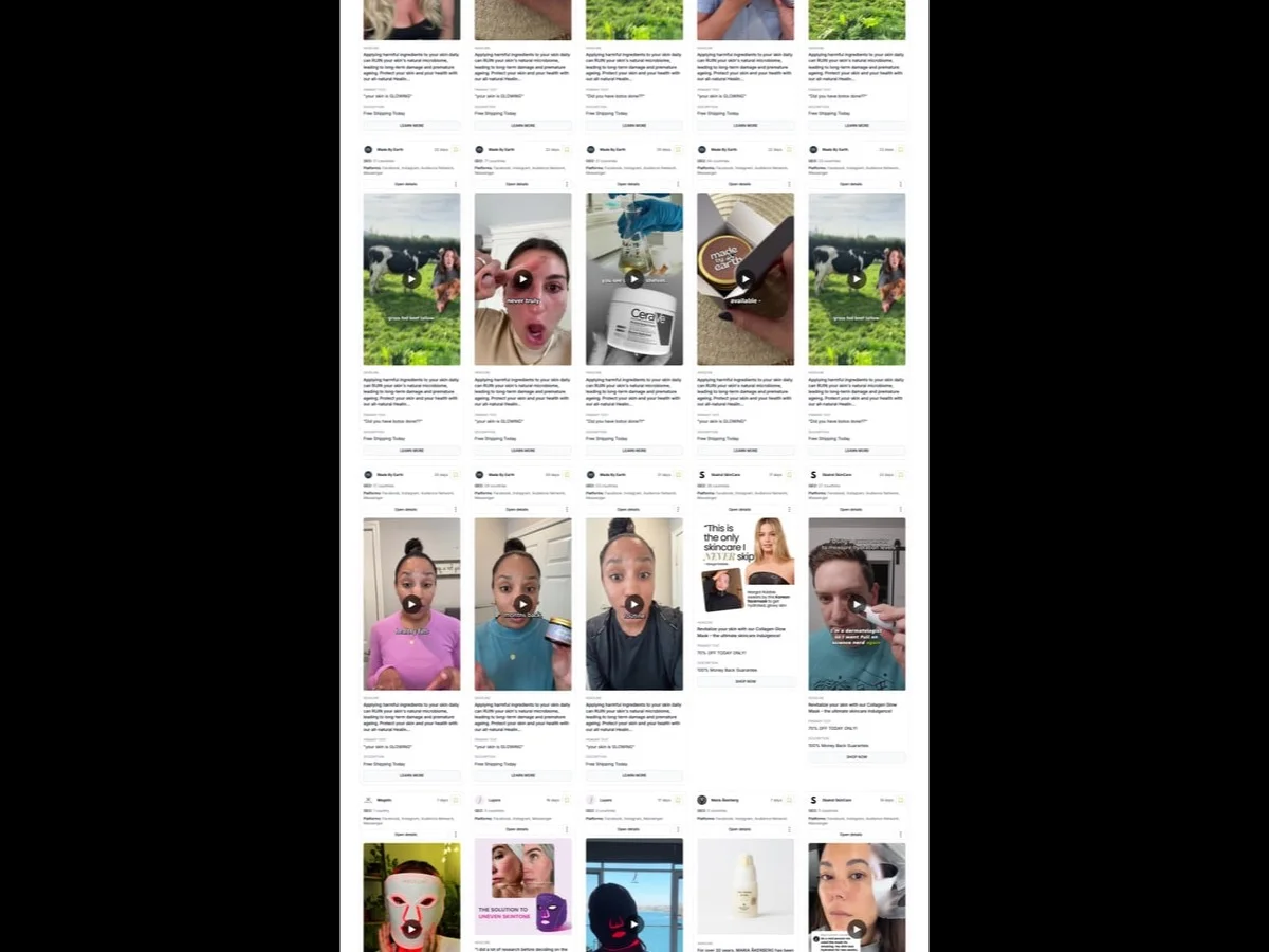 Adligator search interface showing advanced filters including GEO, language, days active, and ad format options unavailable in free tools