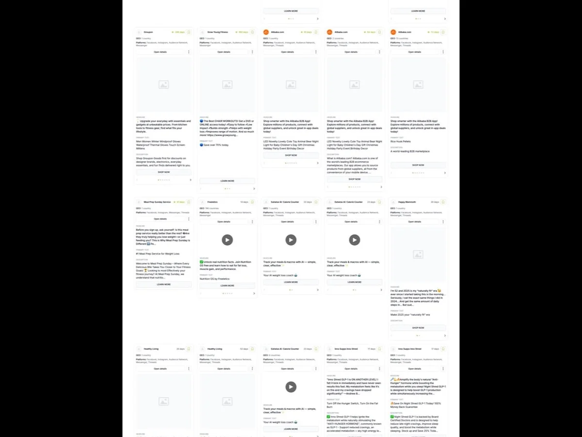 Adligator search interface showing domain zone and days active filters used for affiliate offer research