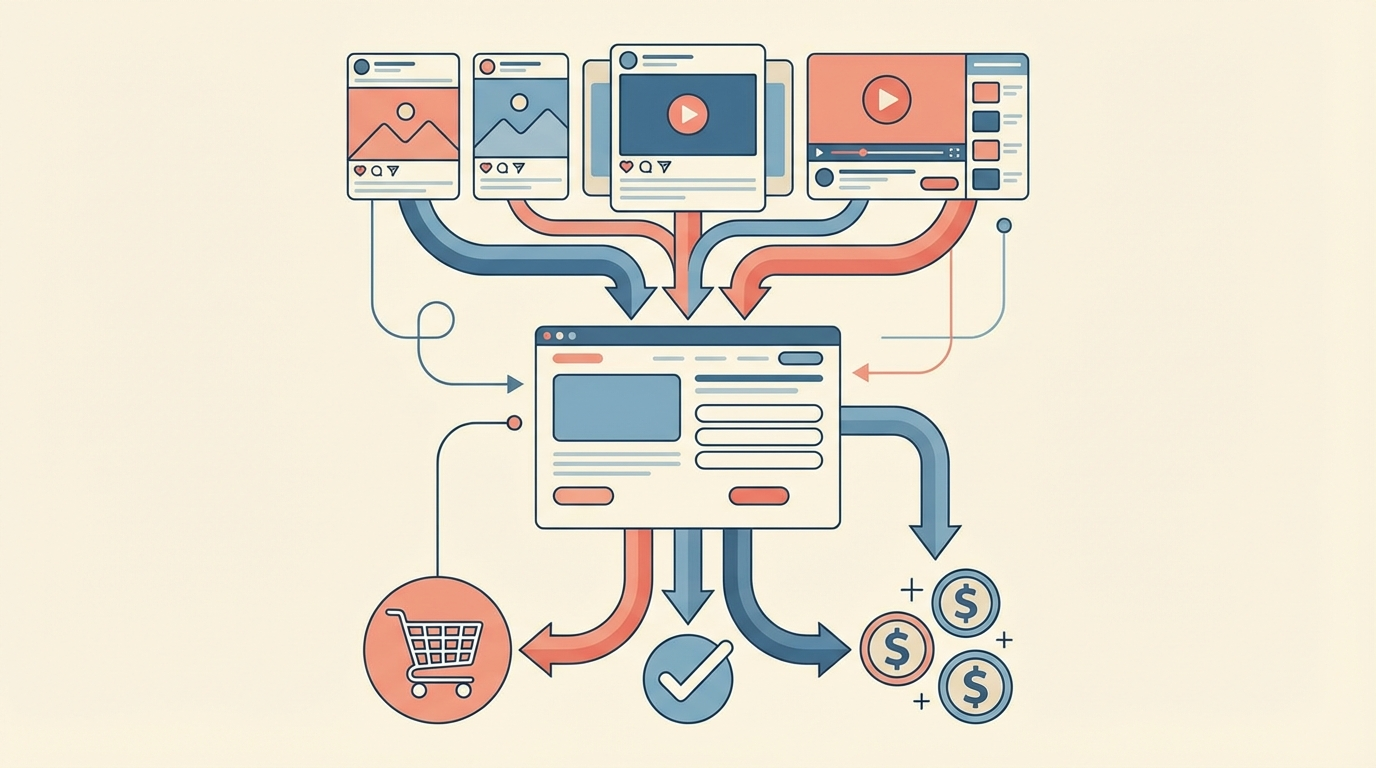Competitor funnel analysis framework showing ad to landing page to conversion flow
