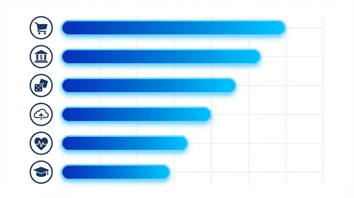 Bar chart showing estimated Facebook CPM ranges by industry for 2026 including ecommerce, finance, iGaming, SaaS, health, and education