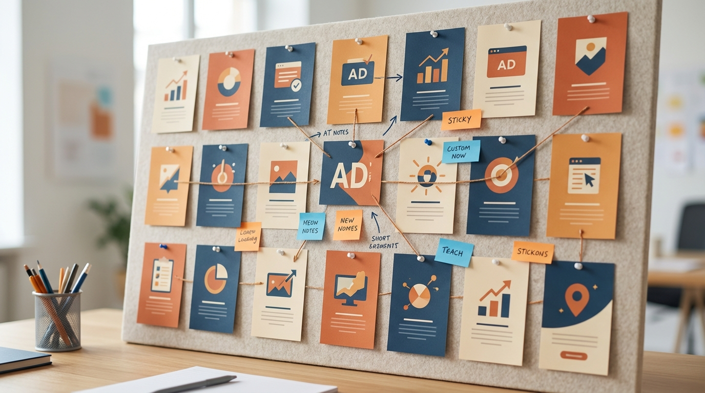 Organized Facebook ad swipe file collection with annotated creative examples