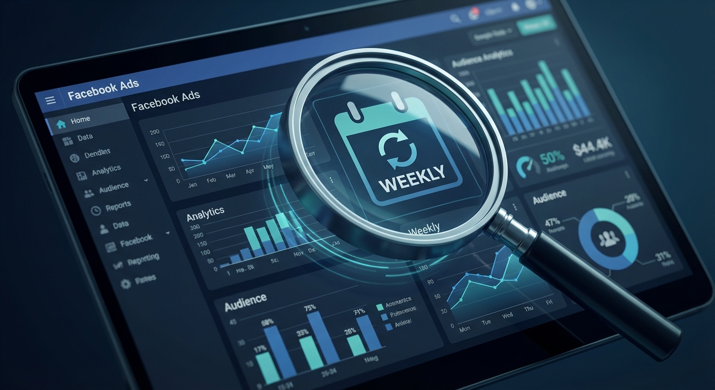 Weekly workflow for spying on competitor Facebook ads with systematic monitoring approach