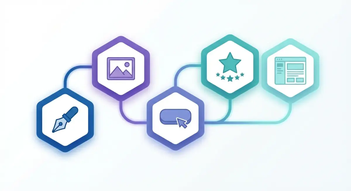 Diagram showing the 5 elements of ad creative localization: copy, visuals, CTA, social proof, and format with examples for each
