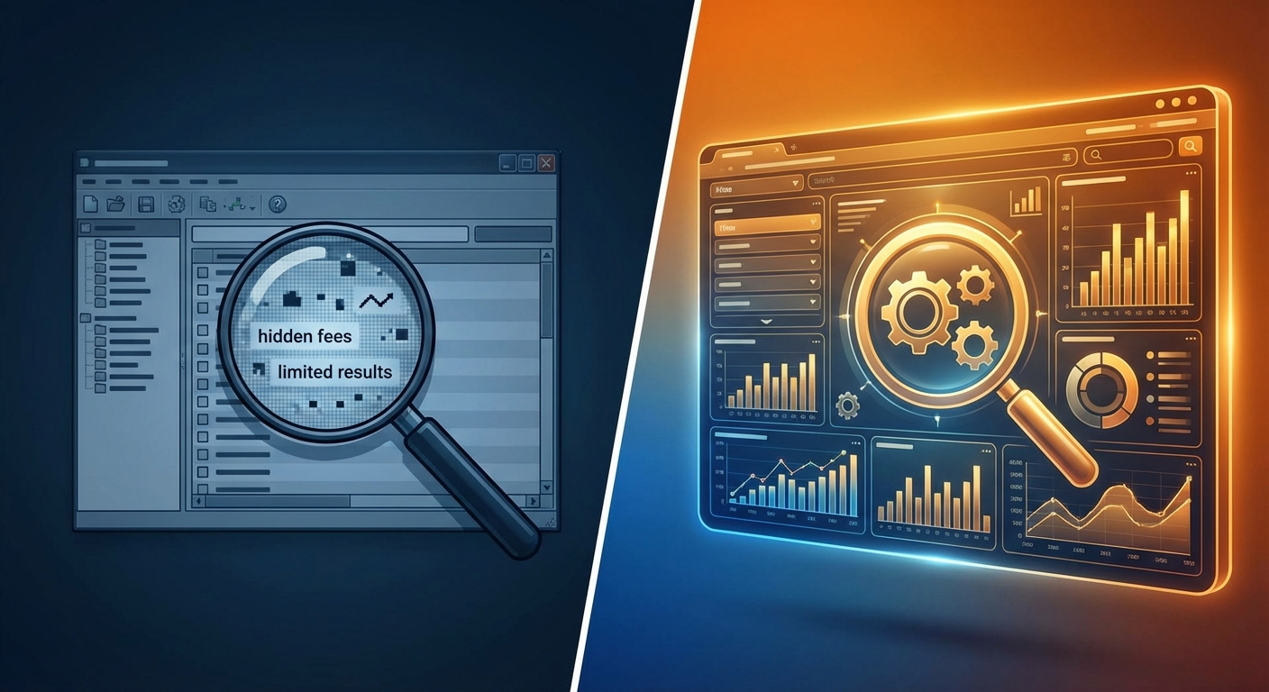 Visual comparison between Meta Ad Library free tool and paid ad spy tools for competitive intelligence