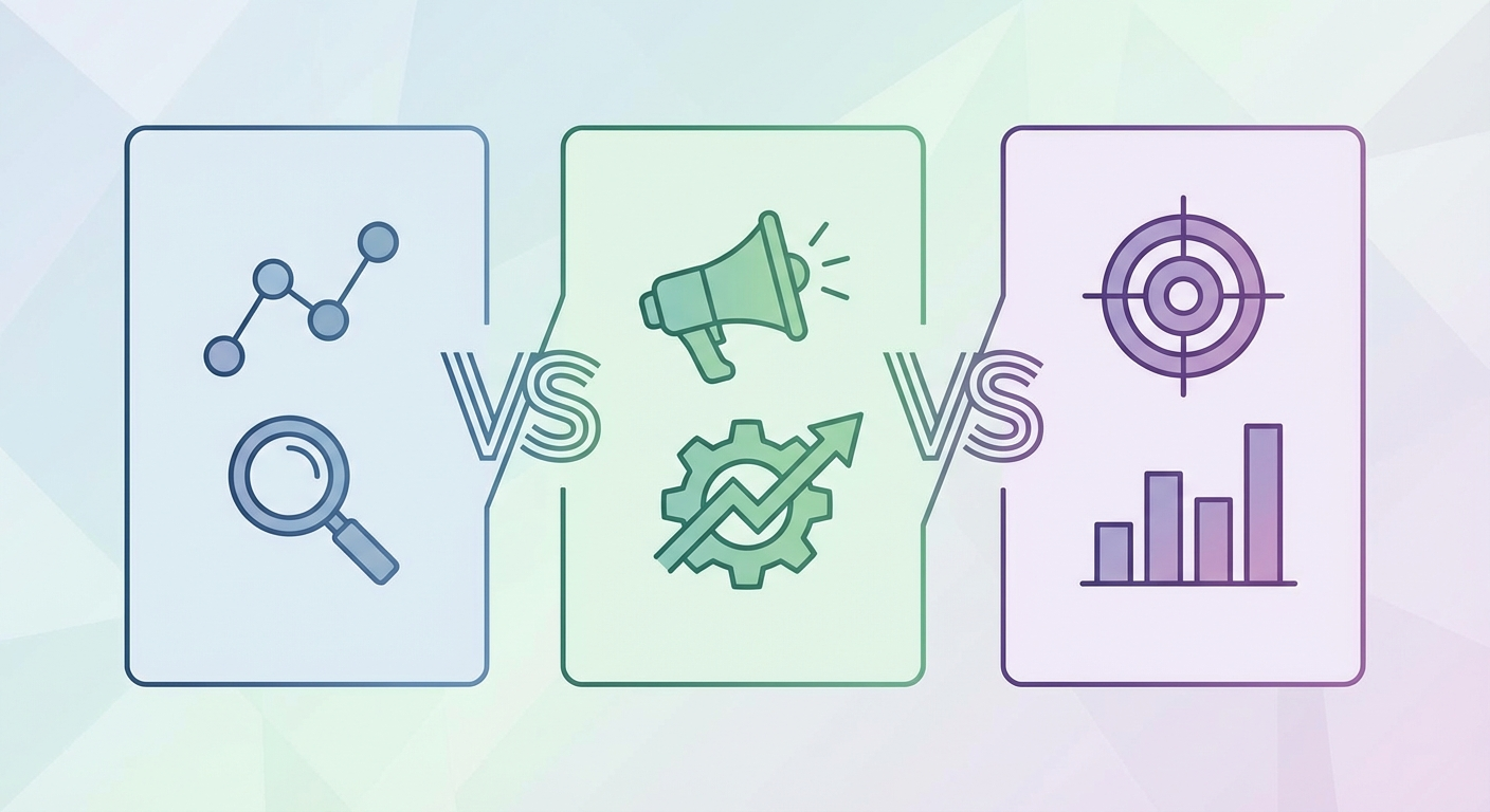 Comparison illustration of three ad research platforms: Panoramata, Foreplay, and Adligator