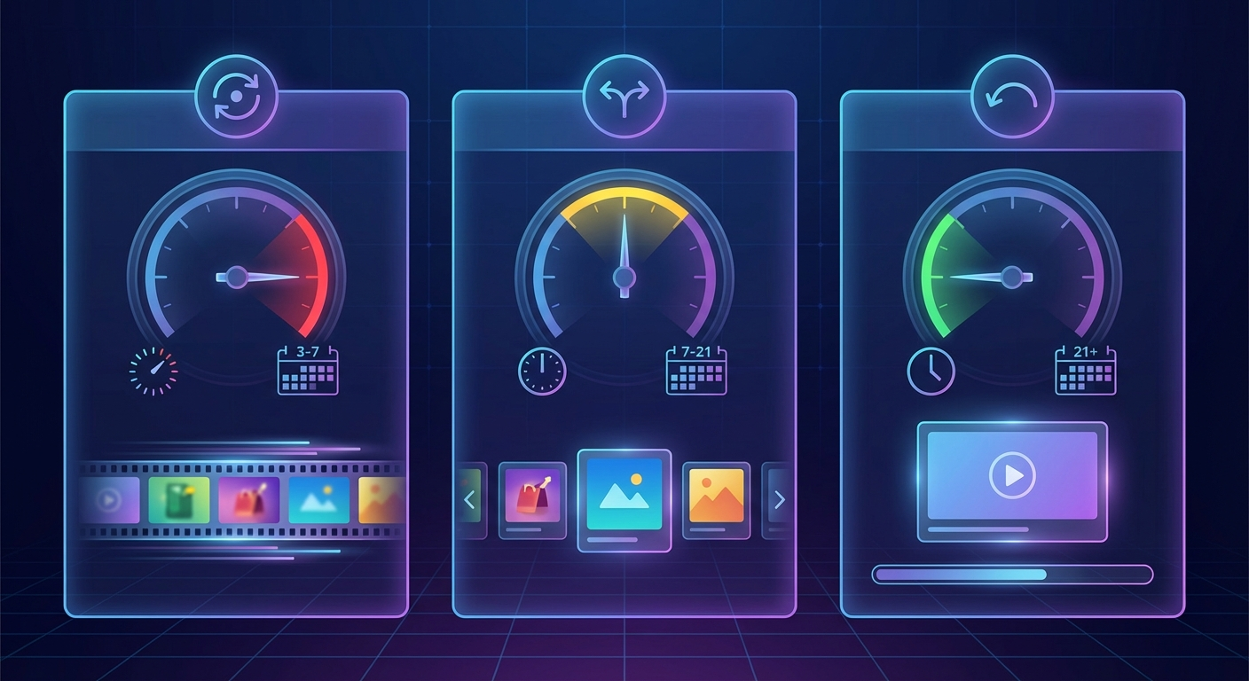 Infographic showing creative rotation signals and what each pattern indicates about competitor strategy