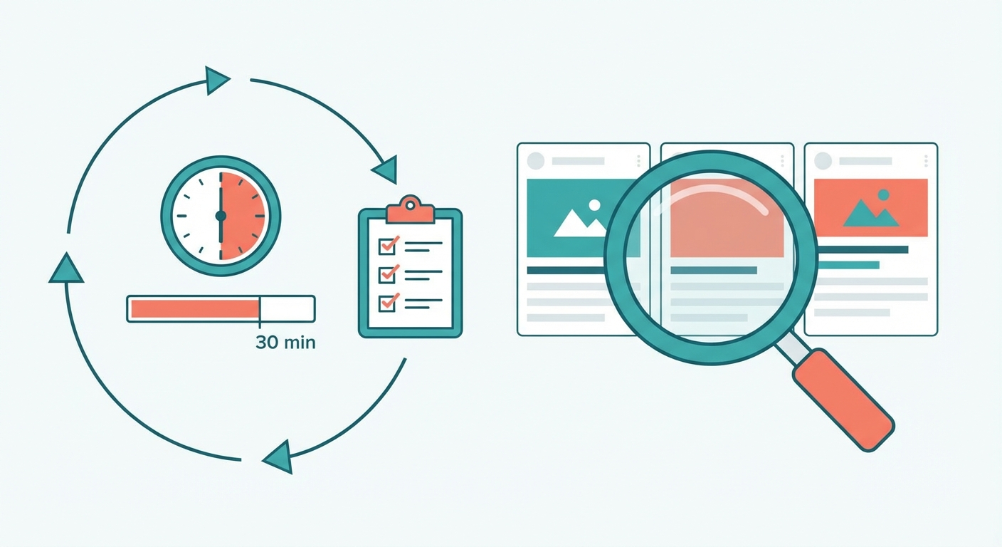 30-minute weekly monitoring checklist workflow for competitor ad tracking