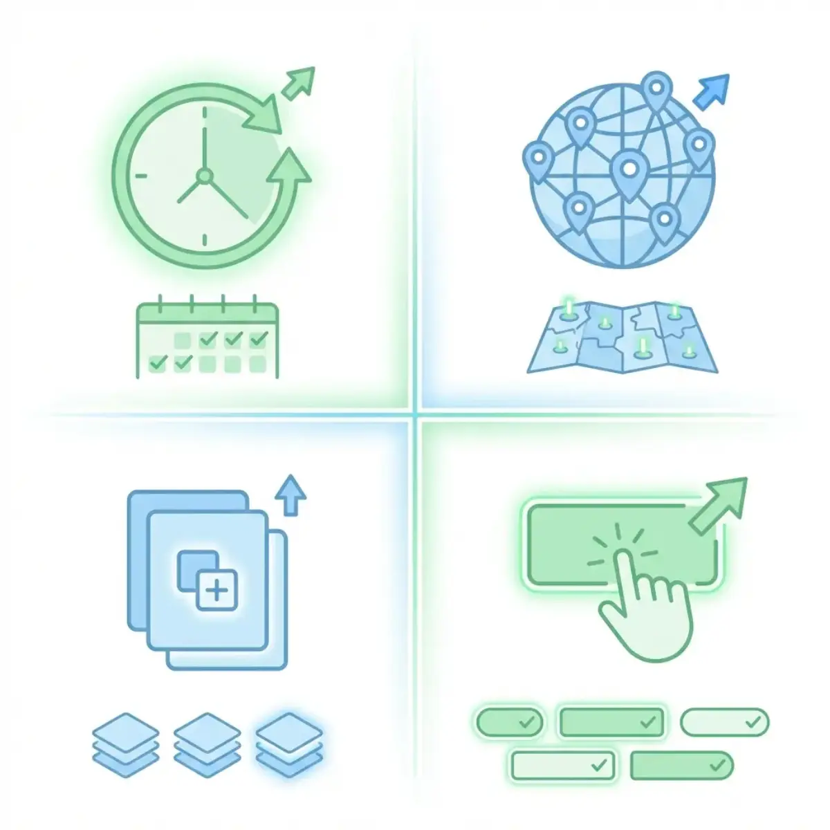 Инфографика с признаками выигрышного рекламного креатива: длительность показа, количество гео, формат объявления, тип CTA-кнопки