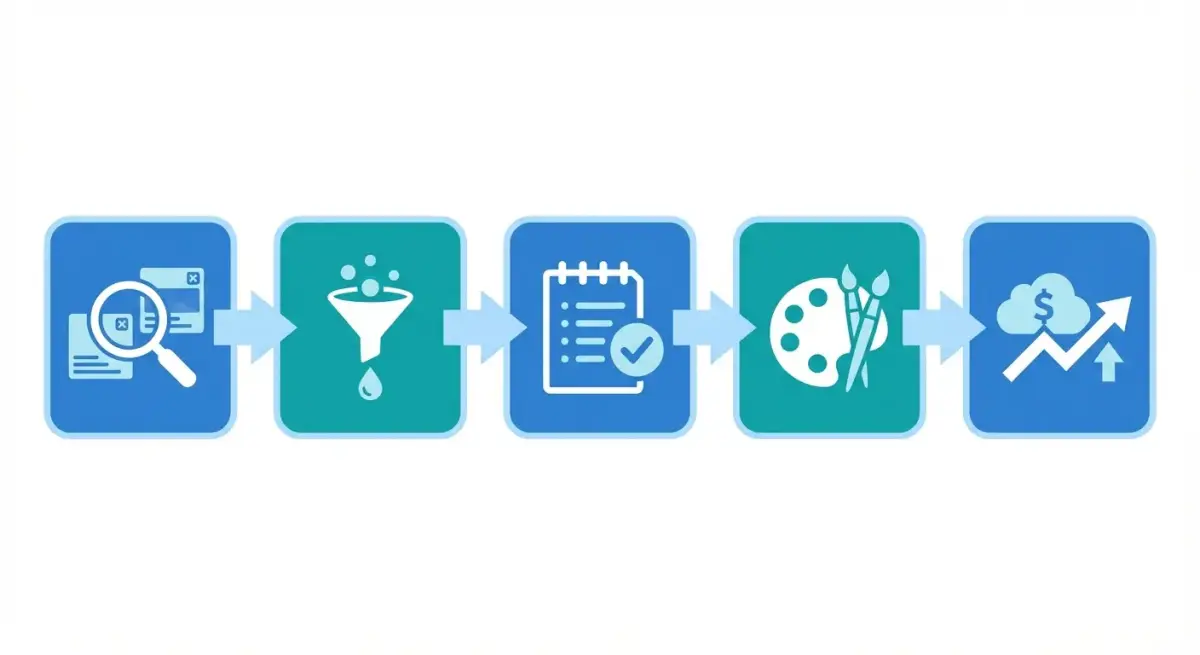 Схема пошагового workflow анализа креативов конкурентов для e-commerce: от поиска до масштабирования