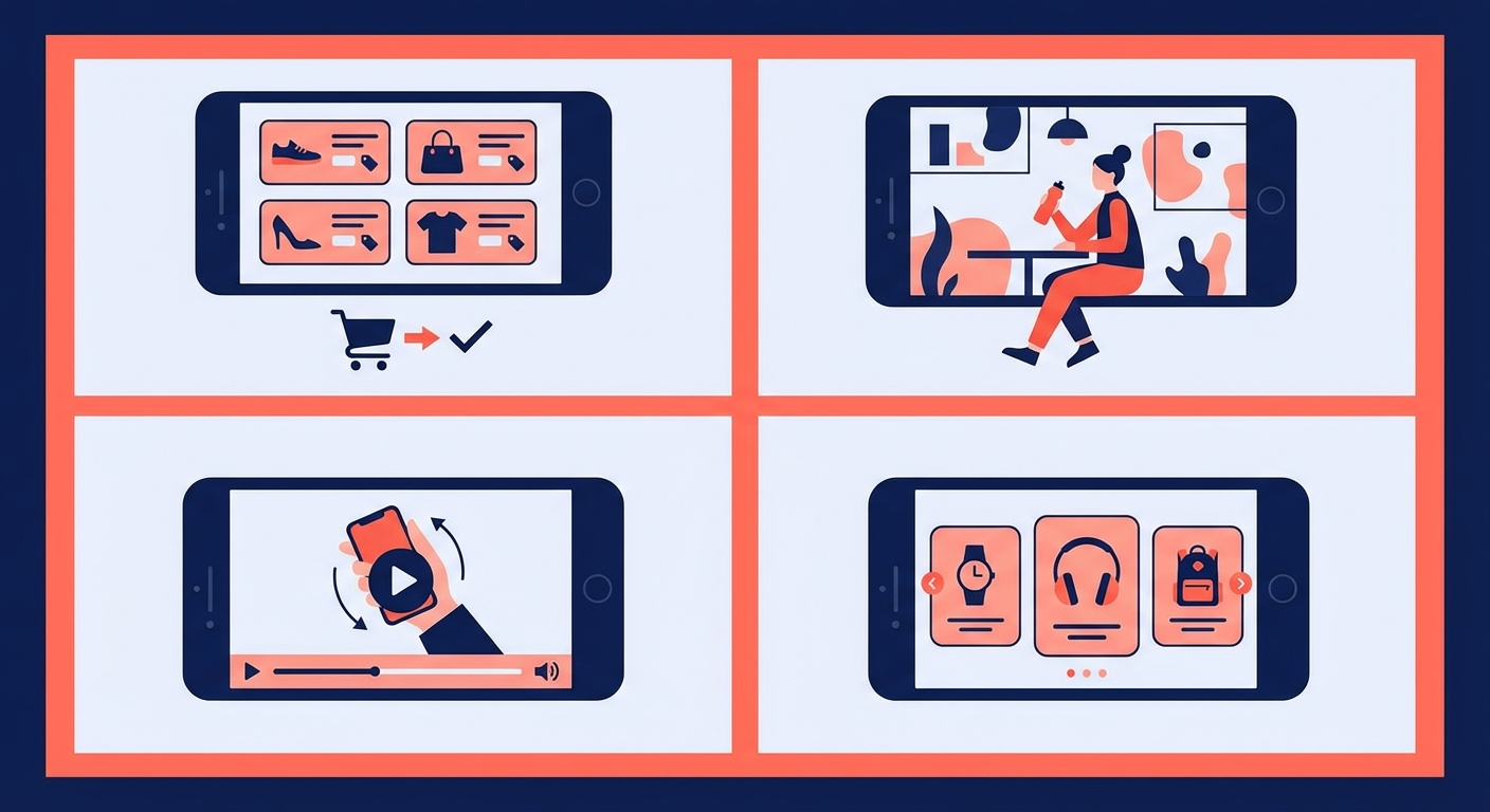 Четыре основных паттерна e-commerce креативов на Facebook: каталог товаров, лайфстайл-фото, видео-демо и карусель