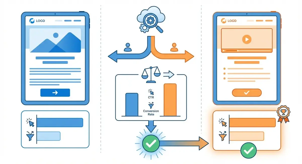 Воркфлоу A/B-тестирования прелендингов: запуск двух вариантов, анализ метрик, масштабирование победителя