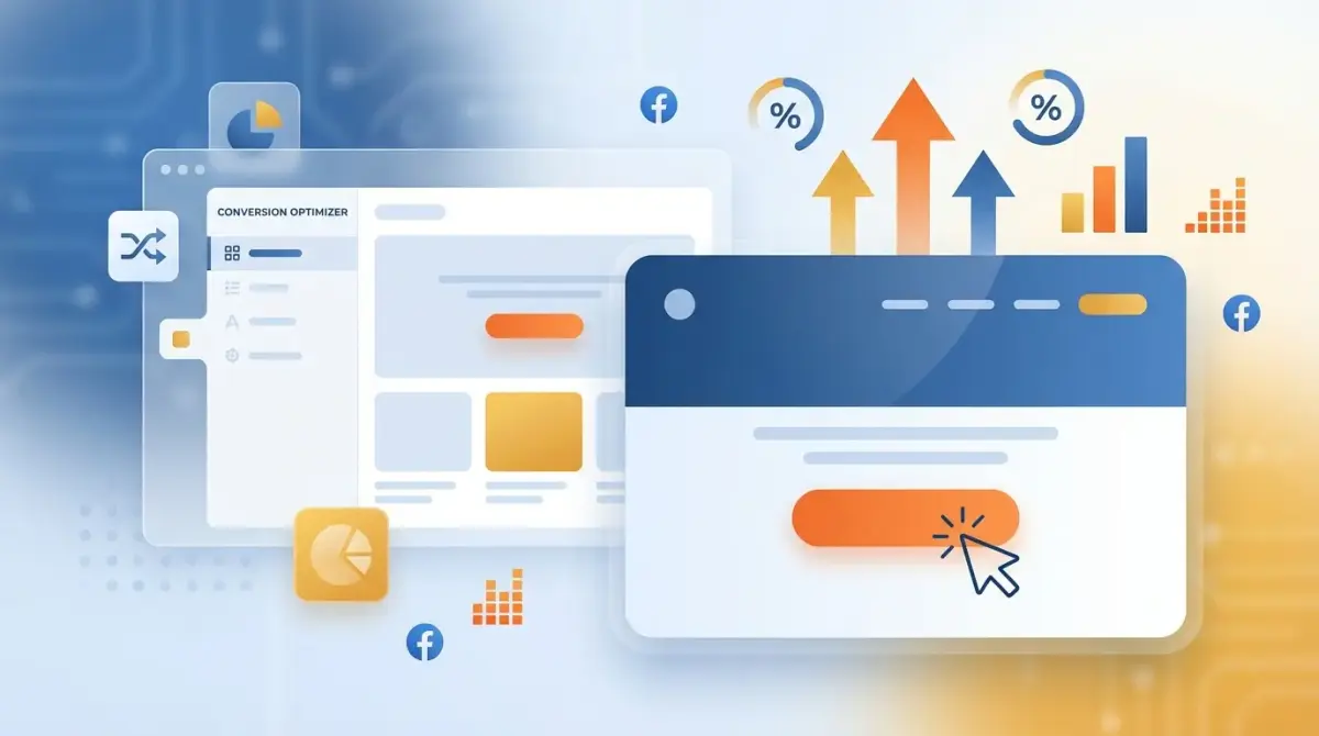 Иллюстрация создания конвертирующего прелендинга для Facebook Ads с элементами A/B-тестирования и оптимизации конверсии