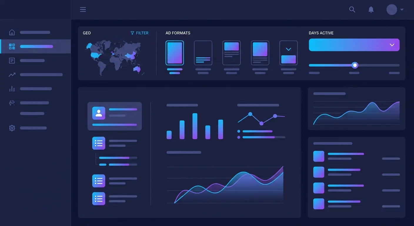 Интерфейс фильтров поиска рекламных объявлений в spy-инструменте с примером настроек