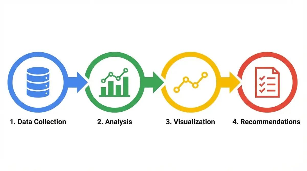 Пошаговый воркфлоу создания отчёта: сбор данных, анализ, визуализация, рекомендации