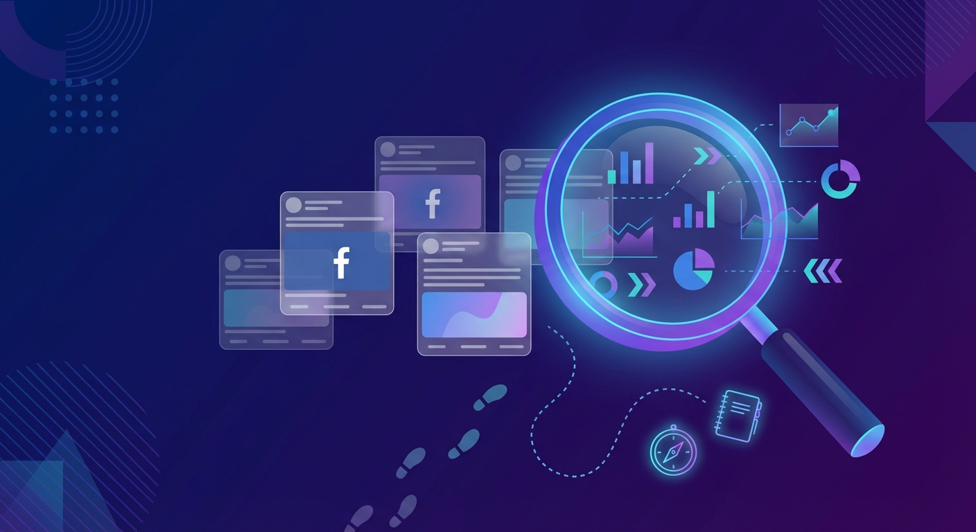 Початківець досліджує рекламу конкурентів у Facebook через лупу та дашборд аналітики